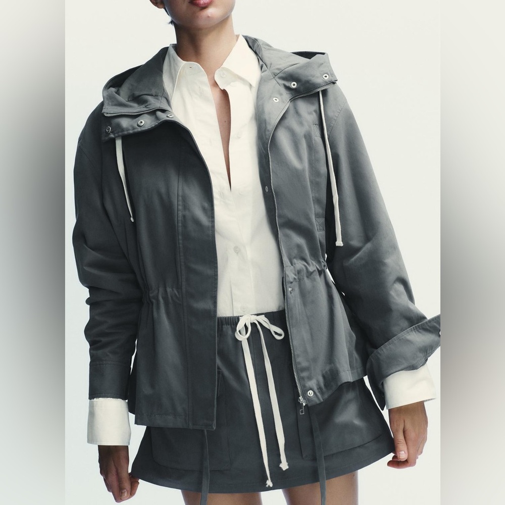 Zara NWT Charcoal Utility Jacket Spring Drawstring Layering Essential